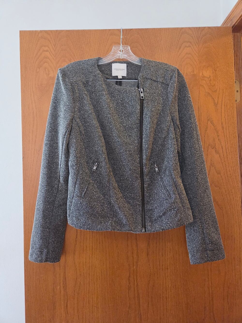 Catherine Malandrino Grey Moto Style Asymmetrical Zip Zipper Jacket Coat EUC M